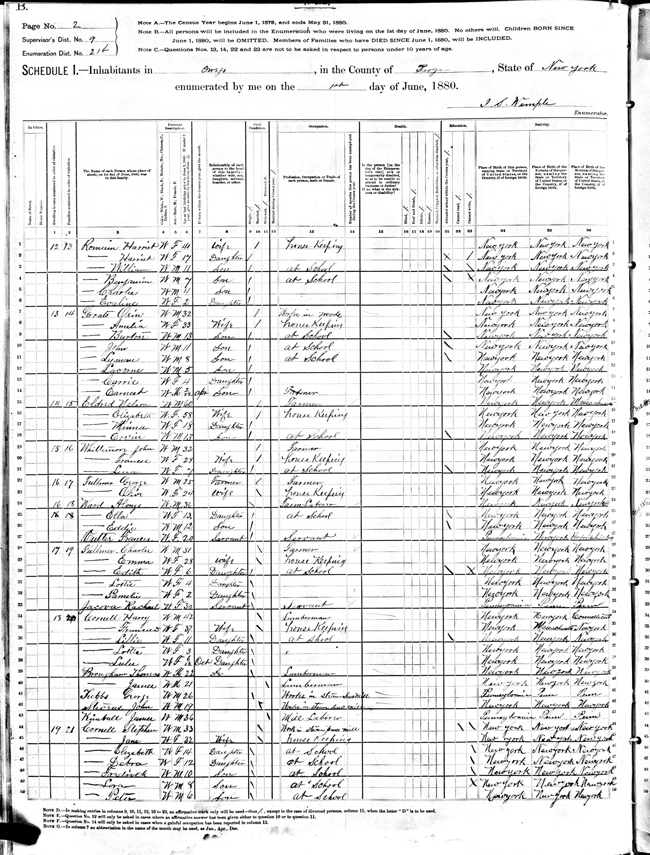 Peter Cornell in the 1880 census