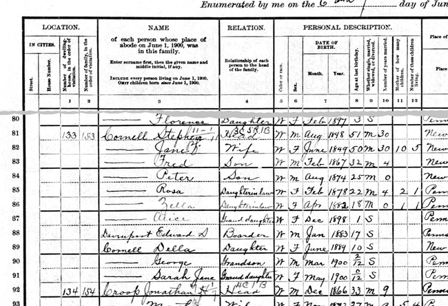 Peter Cornell Census showing first wife.